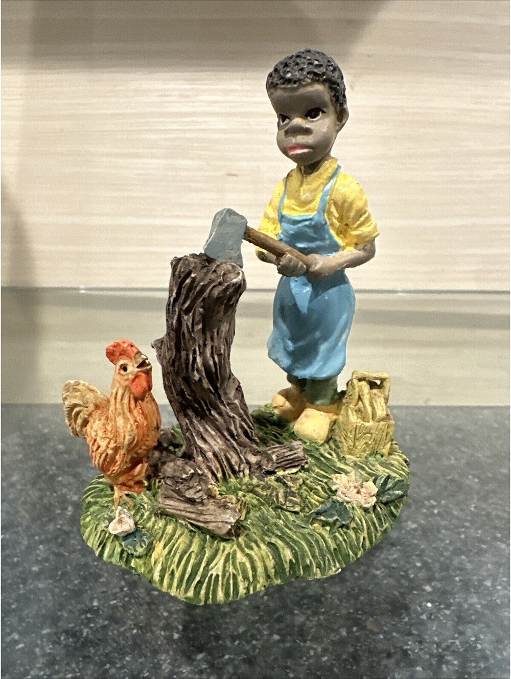 Antique Collectible Porcelain Figurine Boy With Rooster/chicken And Axe